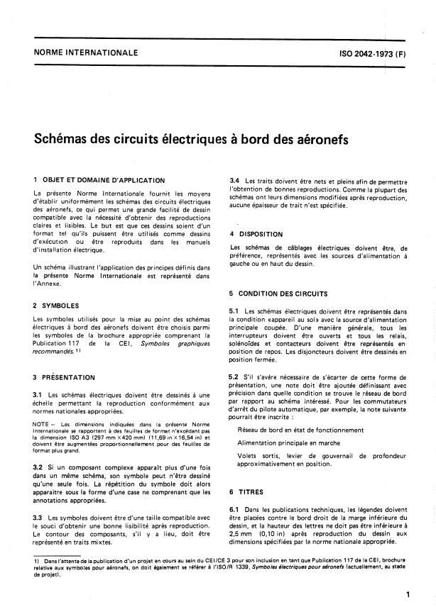 ISO 2042:1973 - Schémas des circuits électriques a bord des aéronefs