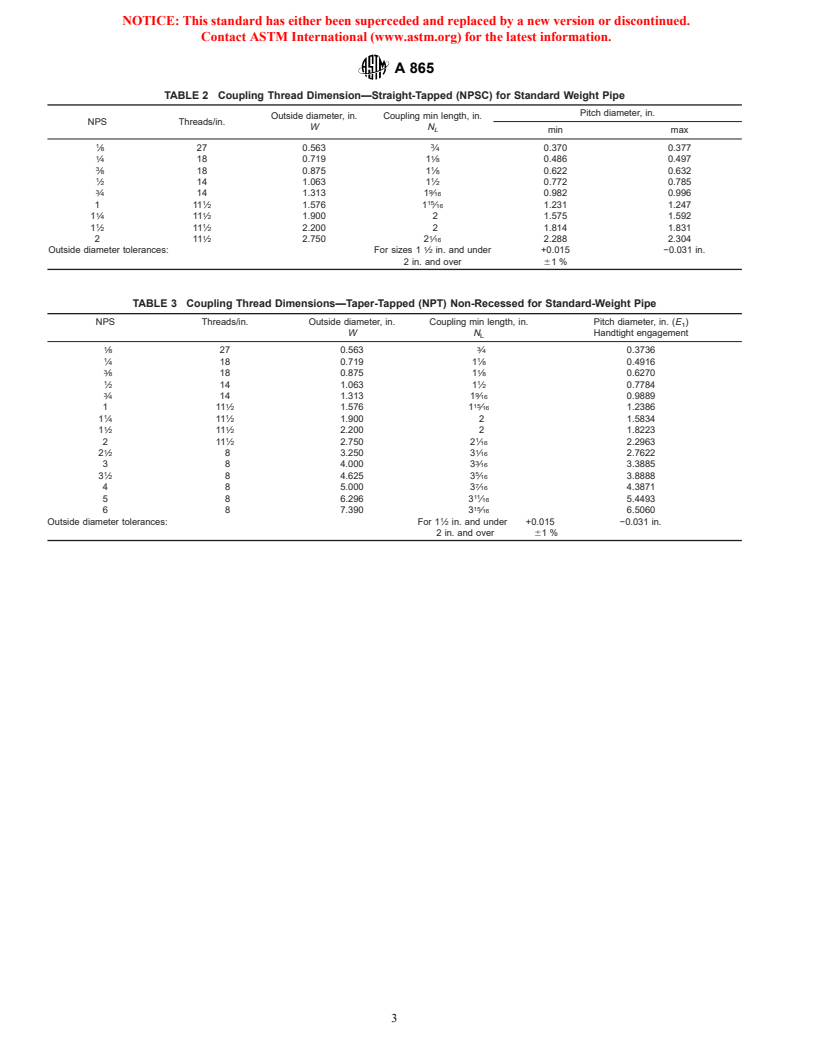 ASTM A865-97(2002) - Standard Specification for Threaded Couplings, Steel, Black or Zinc-Coated (Galvanized) Welded or Seamless, for Use in Steel Pipe Joints