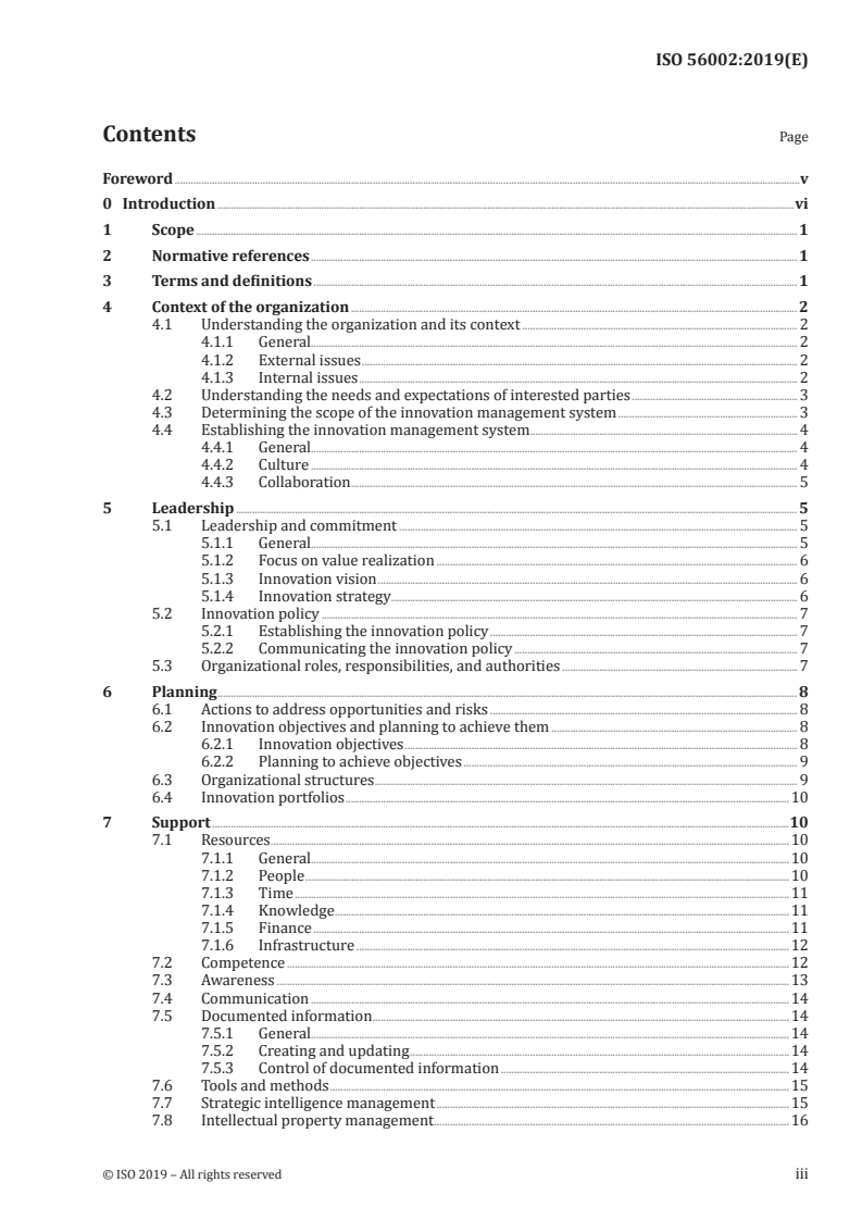 ISO 56002:2019 - Innovation management — Innovation management system — Guidance
Released:7/15/2019