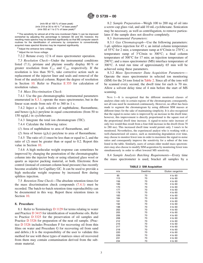 ASTM D5739-00 - Standard Practice for Oil Spill Source Identification by Gas Chromatography and Positive Ion Electron Impact Low Resolution Mass Spectrometry