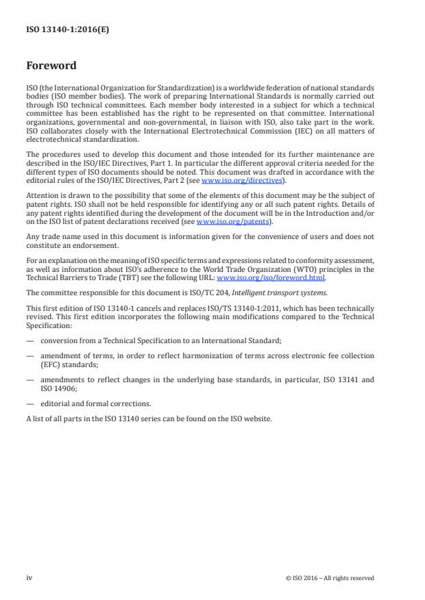 ISO 13140-1:2016 ISO 13140-1:2016 - Electronic fee collection -- Evaluation of on-board and roadside equipment for conformity to ISO 13141 - Page 4 preview