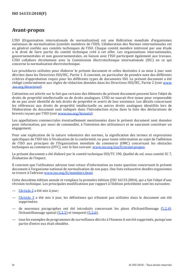 ISO 16133:2018 ISO 16133:2018 - Qualité du sol -- Lignes directrices pour l'établissement et l'entretien de programmes de surveillance - Page 4 preview