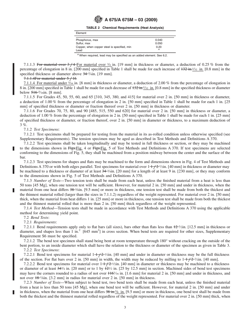 REDLINE ASTM A675/A675M-03(2009) - Standard Specification for Steel Bars, Carbon, Hot-Wrought, Special Quality, Mechanical Properties