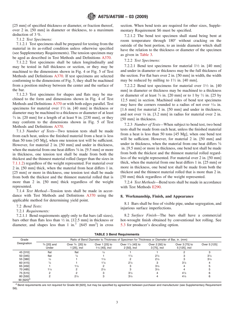 ASTM A675/A675M-03(2009) - Standard Specification for Steel Bars, Carbon, Hot-Wrought, Special Quality, Mechanical Properties