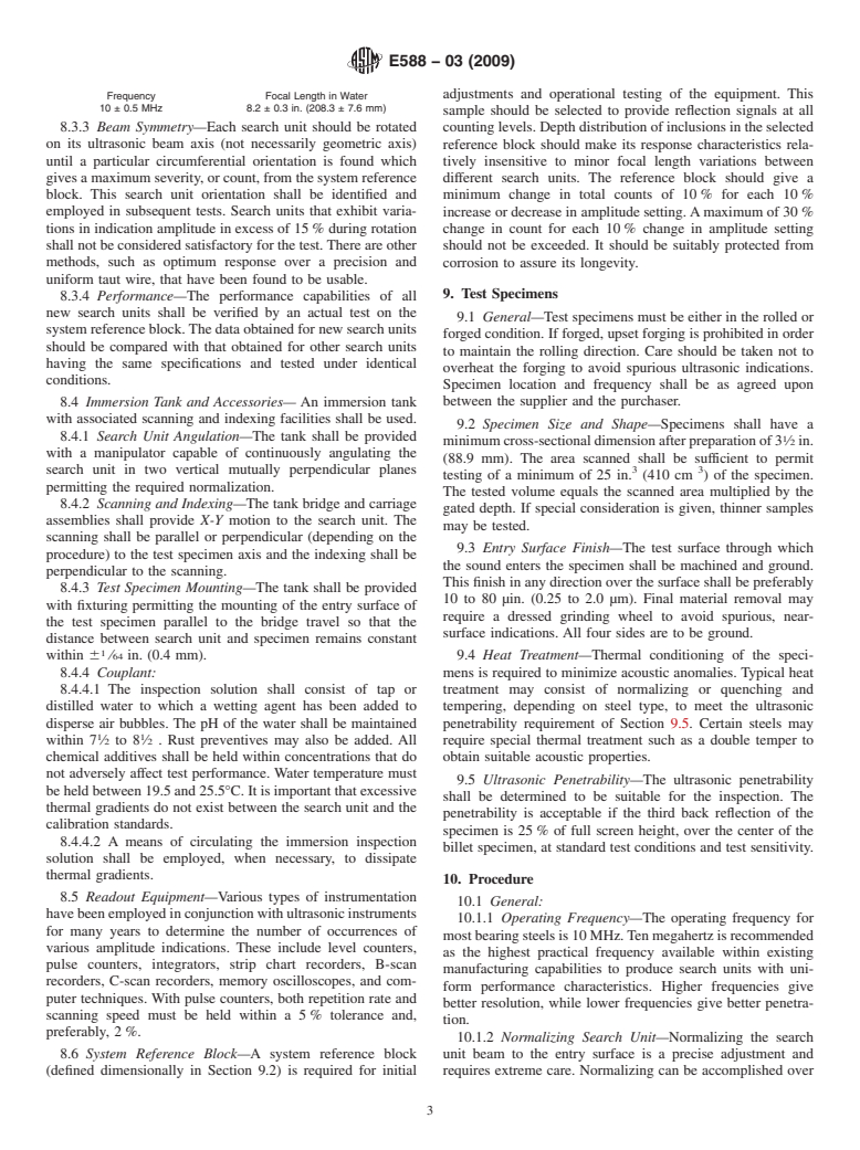 ASTM E588-03(2009) - Standard Practice for Detection of Large Inclusions in Bearing Quality Steel by the Ultrasonic Method