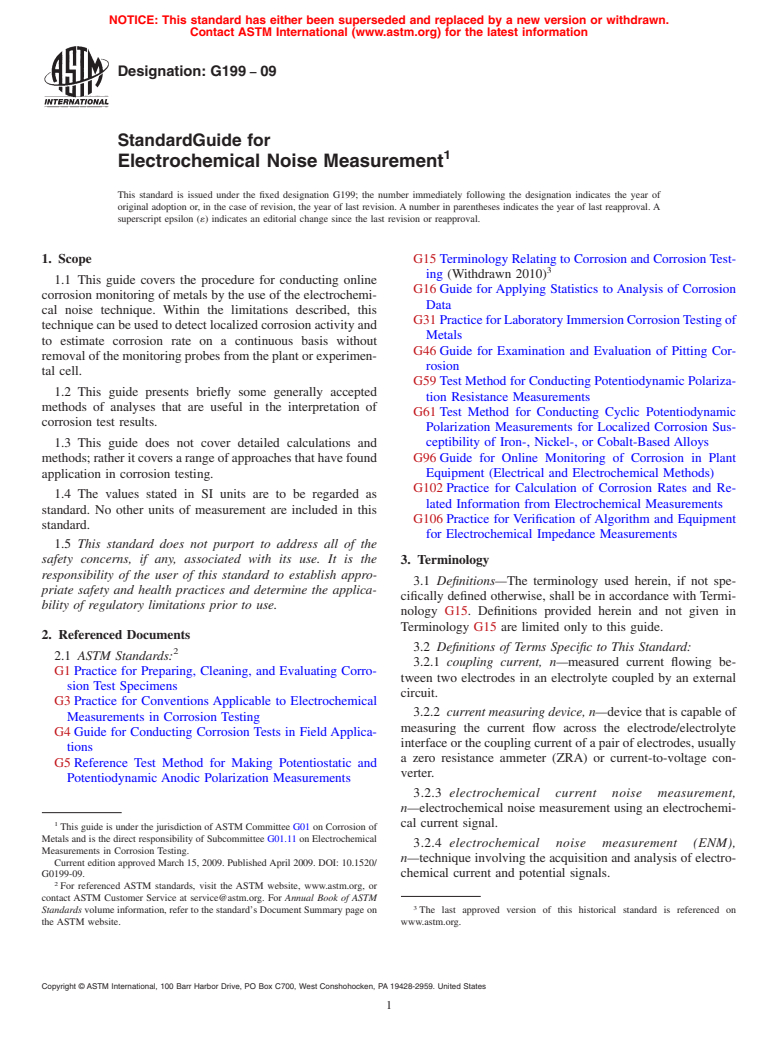 ASTM G199-09 - Standard Guide for Electrochemical Noise Measurement