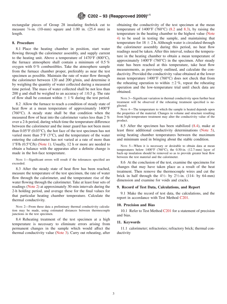 ASTM C202-93(2009)e1 - Standard Test Method for Thermal Conductivity of Refractory Brick