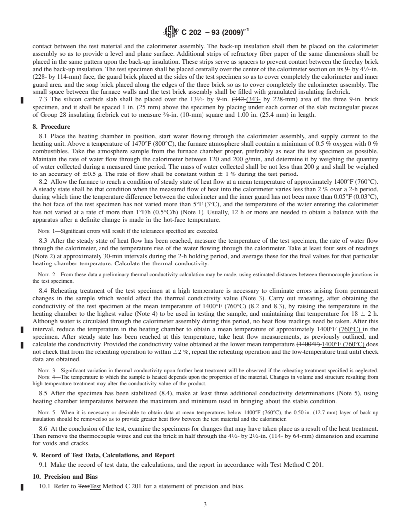 REDLINE ASTM C202-93(2009)e1 - Standard Test Method for Thermal Conductivity of Refractory Brick