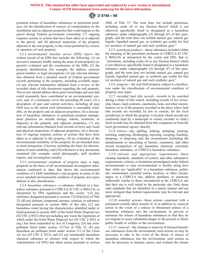 ASTM D5746-98 - Standard Classification of Environmental Condition of Property Area Types for Defense Base Closure and Realignment Facilities