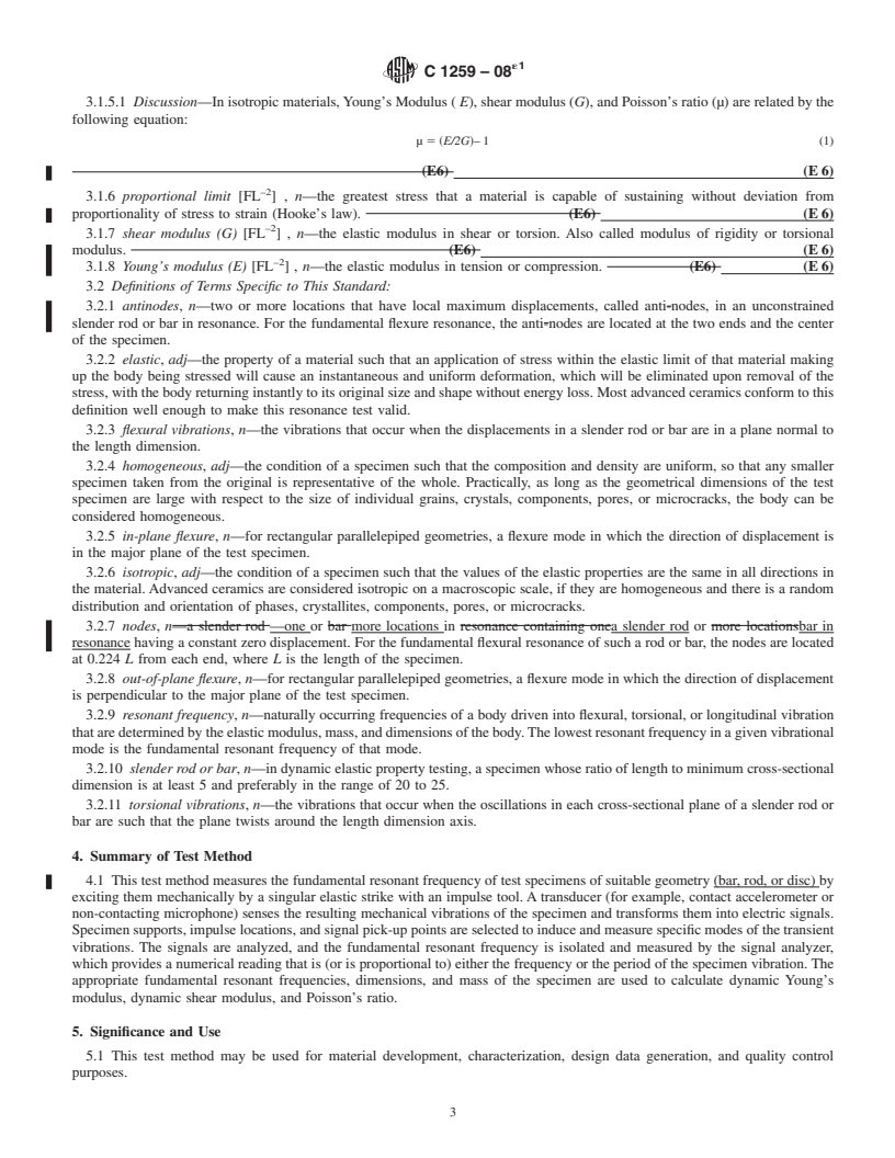 REDLINE ASTM C1259-08e1 - Standard Test Method for Dynamic Young's Modulus, Shear Modulus, and Poisson's Ratio for Advanced Ceramics by Impulse Excitation of Vibration