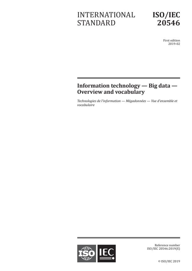 ISO/IEC 20546:2019 - Information technology -- Big data -- Overview and vocabulary