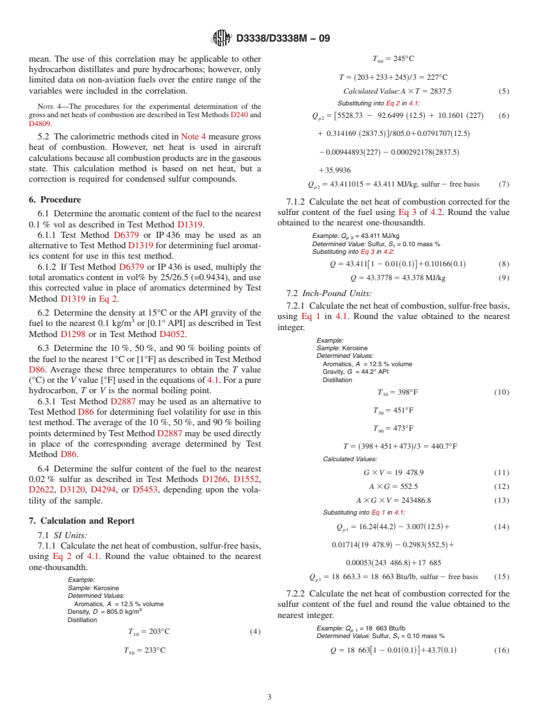 ASTM D3338/D3338M-09 - Standard Test Method for Estimation of Net Heat of Combustion of Aviation Fuels