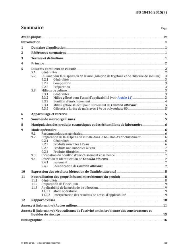 ISO 18416:2015 - Cosmétiques -- Microbiologie -- Détection de Candida albicans