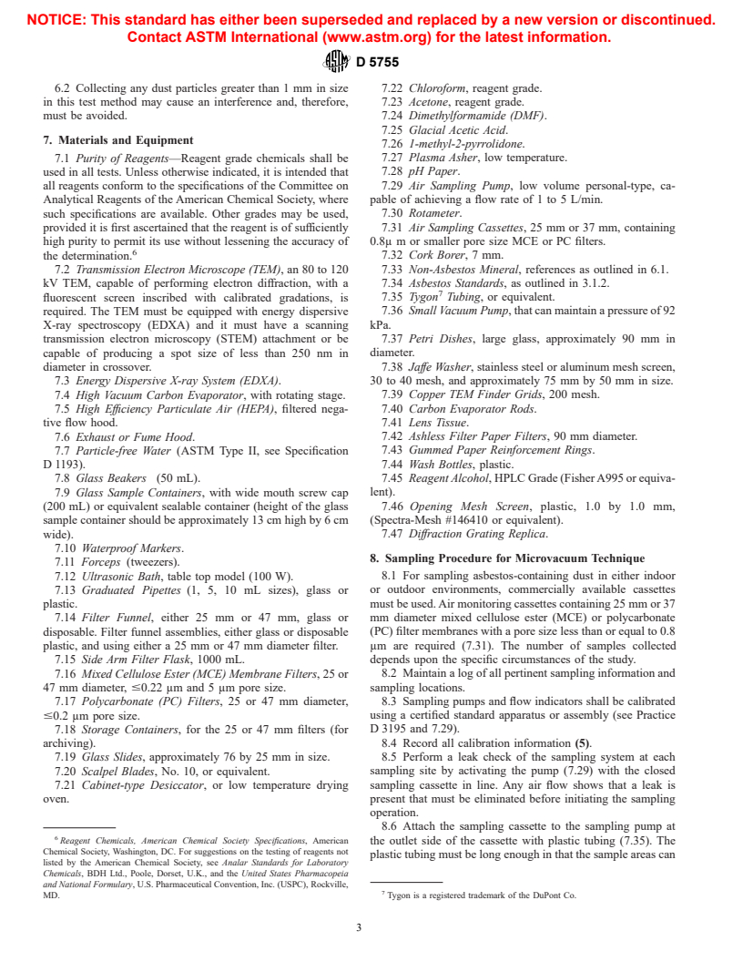 ASTM D5755-95 - Standard Test Method for Microvacuum Sampling and Indirect Analysis of Dust by Transmission Electron Microscopy for Asbestos Structure Number Concentrations