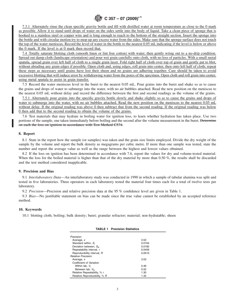 REDLINE ASTM C357-07(2009)e1 - Standard Test Method for Bulk Density of Granular Refractory Materials