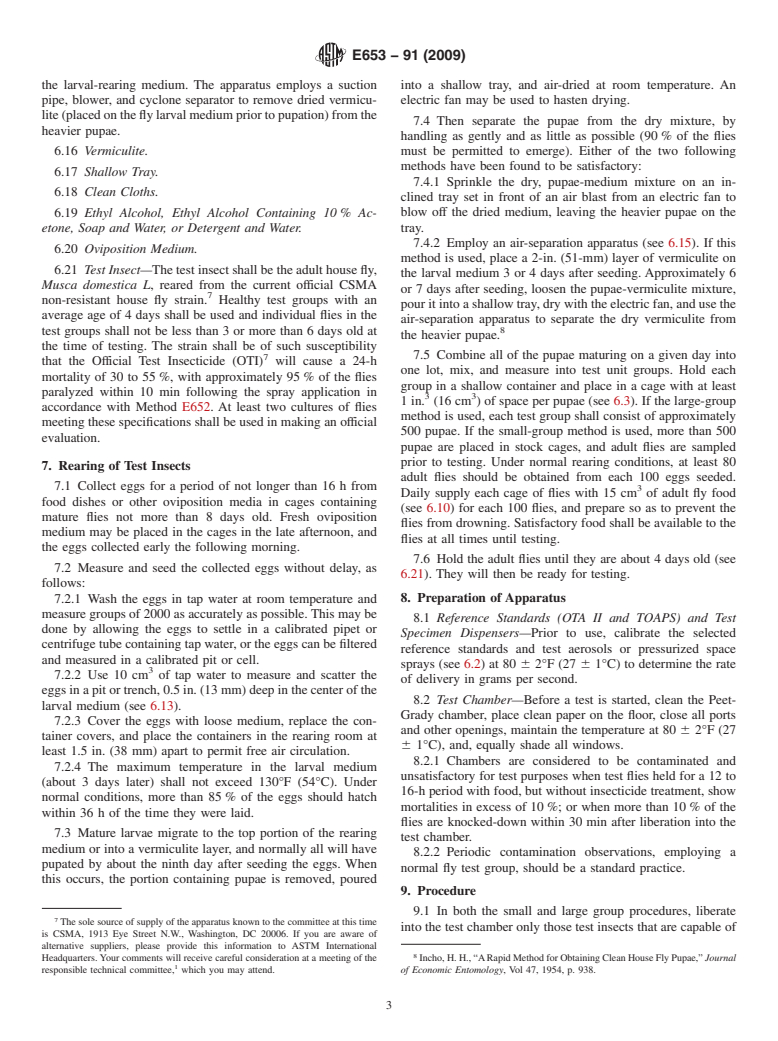 ASTM E653-91(2009) - Standard Test Method for Effectiveness of Aerosol and Pressurized Space Spray Insecticides Against Flying Insects (Withdrawn 2018)