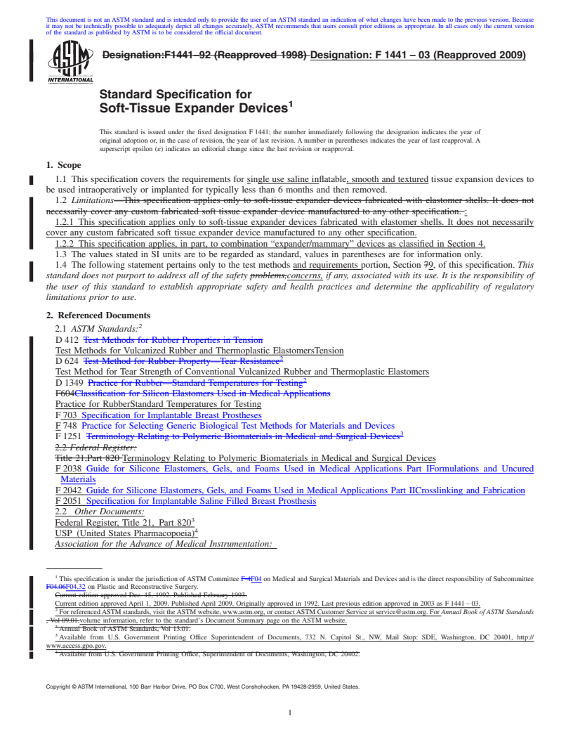 REDLINE ASTM F1441-03(2009) - Standard Specification for Soft-Tissue Expander Devices