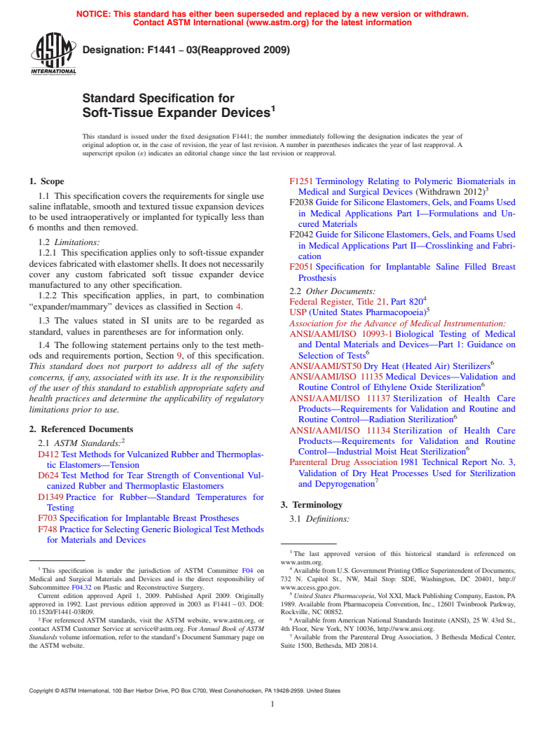 ASTM F1441-03(2009) - Standard Specification for Soft-Tissue Expander Devices