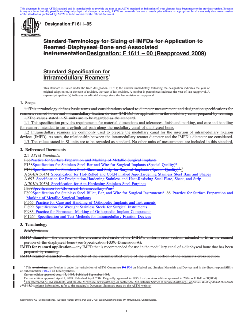 REDLINE ASTM F1611-00(2009) - Standard Specification for Intramedullary Reamers