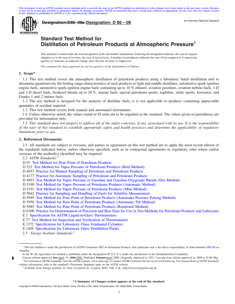 REDLINE ASTM D86-09 - Standard Test Method for Distillation of Petroleum Products at Atmospheric Pressure