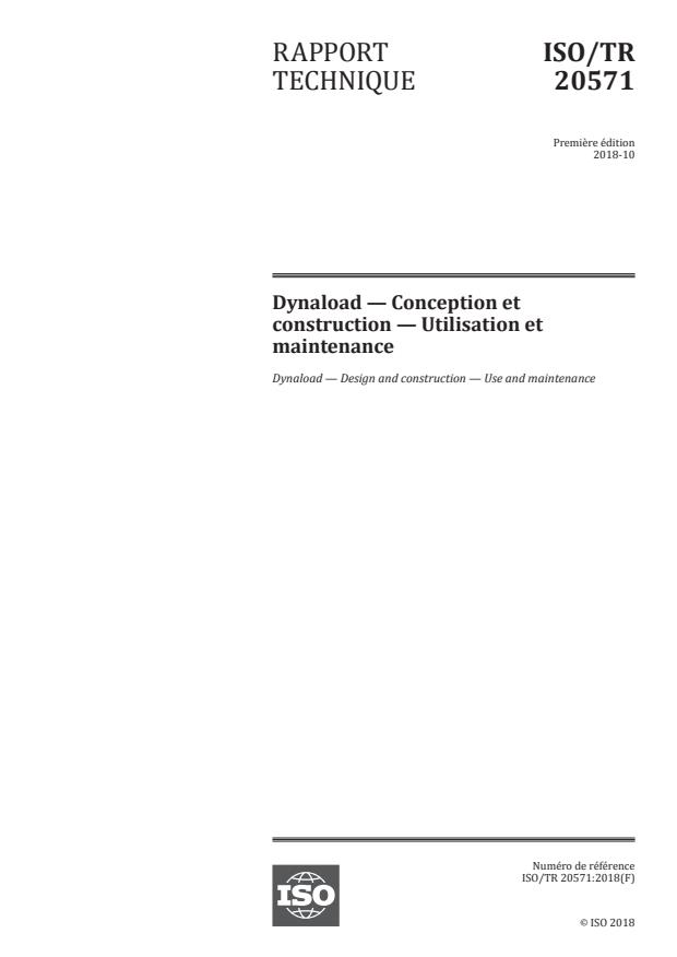 ISO/TR 20571:2018 - Dynaload -- Conception et construction -- Utilisation et maintenance