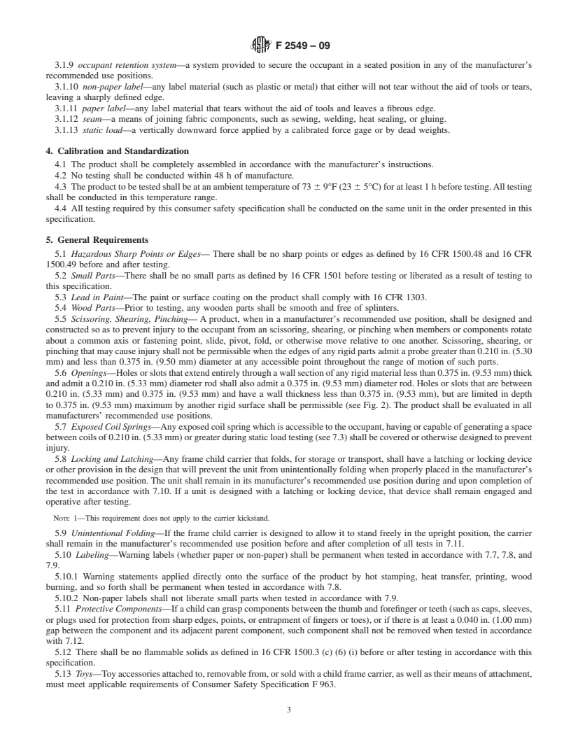 REDLINE ASTM F2549-09 - Standard Consumer Safety Specification for Frame Child Carriers