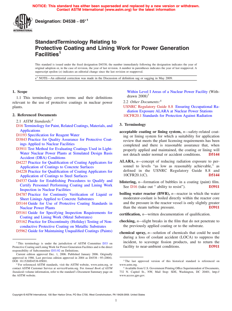 ASTM D4538-05e1 - Standard Terminology Relating to Protective Coating and Lining Work for Power Generation Facilities