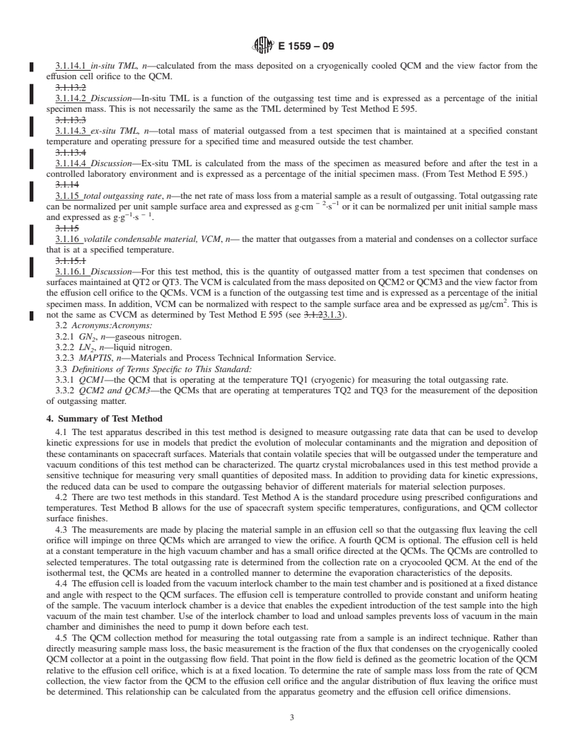 REDLINE ASTM E1559-09 - Standard Test Method for Contamination Outgassing Characteristics of Spacecraft Materials