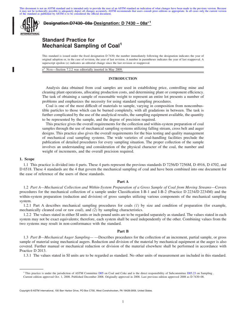 REDLINE ASTM D7430-08ae1 - Standard Practice for Mechanical Sampling of Coal