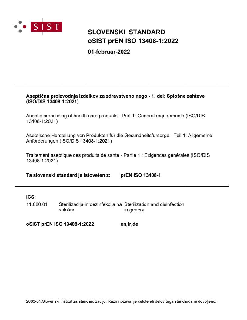 prEN ISO 13408-1:2022 - BARVE