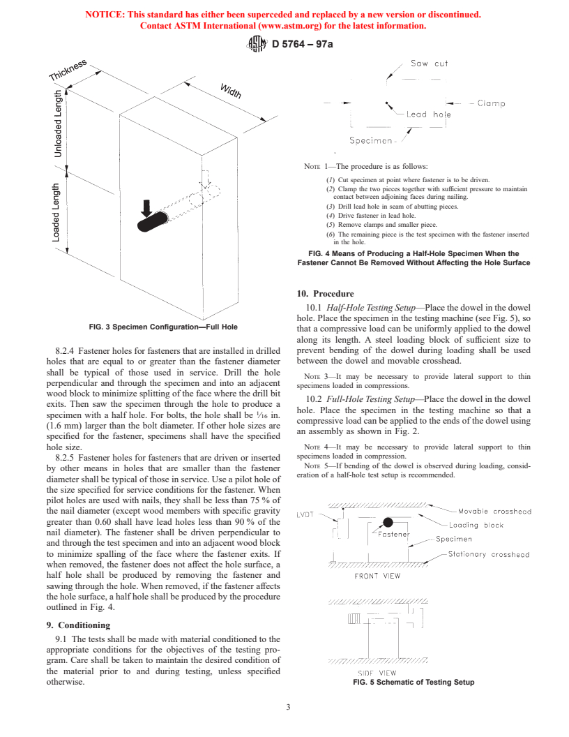 ASTM D5764-97a - Standard Test Method for Evaluating Dowel-Bearing Strength of Wood and Wood-Base Products