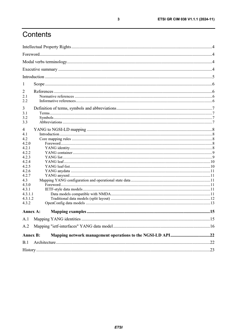 ETSI GR CIM 038 V1.1.1 (2024-11) - Context Information Management (CIM); YANG and NGSI-LD interoperability