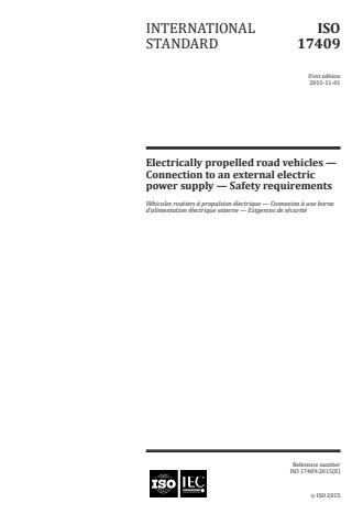 ISO 17409:2015 - Electrically propelled road vehicles -- Connection to an external electric power supply -- Safety requirements