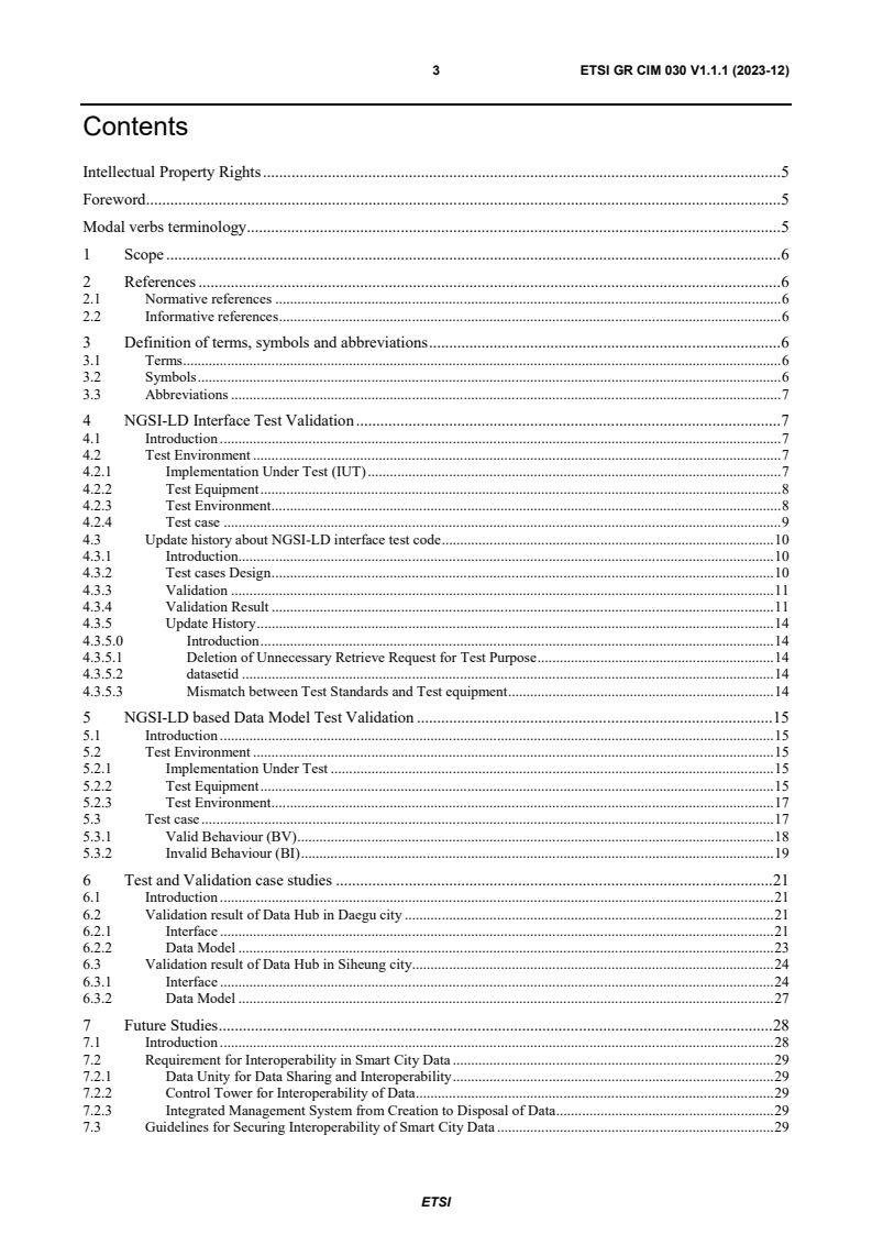 ETSI GR CIM 030 V1.1.1 (2023-12) - Context Information Management (CIM); Validation of NGSI-LD test Platform and Examples of uses