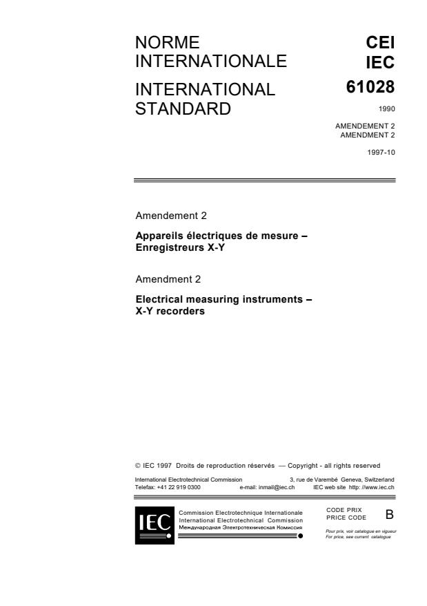 IEC 61028:1990/AMD2:1997 - Amendment 2 - Electrical measuring instruments - X-Y recorders