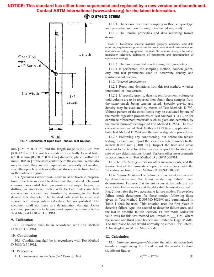 ASTM D5766/D5766M-95 - Standard Test Method for Open Hole Tensile Strength of Polymer Matrix Composite Laminates