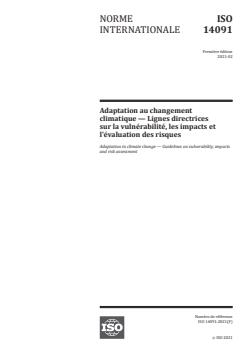 ISO 14091:2021 - Adaptation au changement climatique -- Lignes directrices sur la vulnérabilité, les impacts et l'évaluation des risques - Page 1 preview