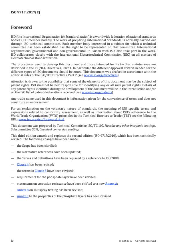 ISO 9717:2017 ISO 9717:2017 - Metallic and other inorganic coatings -- Phosphate conversion coating of metals - Page 4 preview