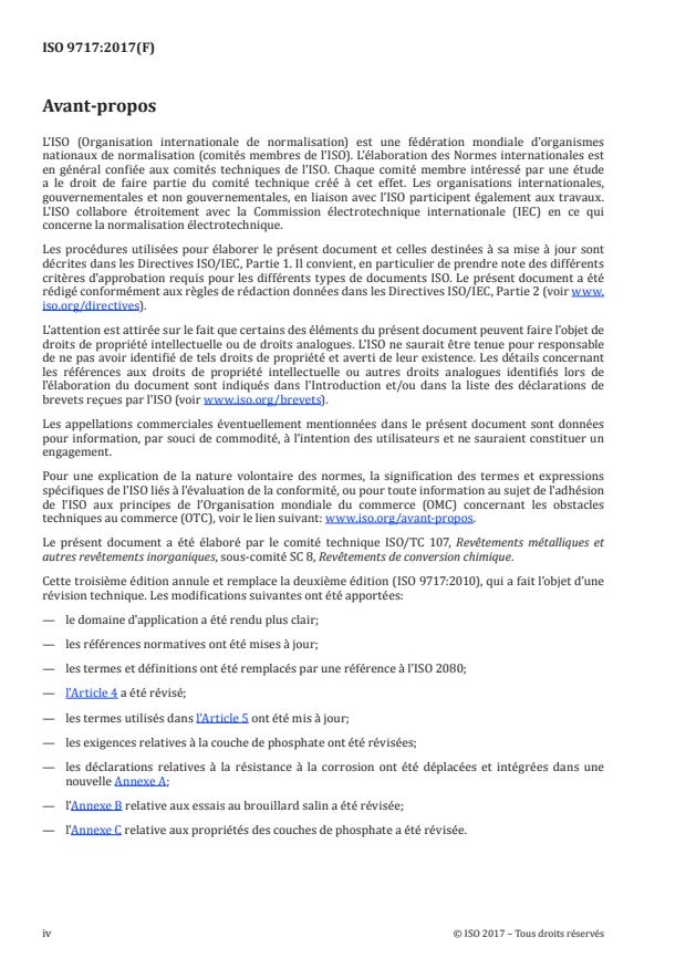 ISO 9717:2017 ISO 9717:2017 - Revetements métalliques et autres revetements inorganiques -- Couches de conversion au phosphate sur métaux - Page 4 preview