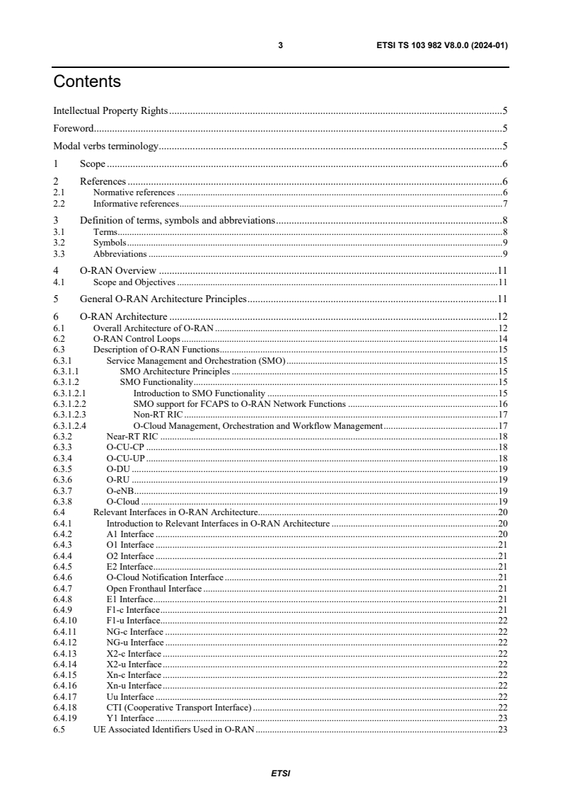 ETSI TS 103 982 V8.0.0 (2024-01) - Publicly Available Specification (PAS); O-RAN Architecture Description (O-RAN.WG1.OAD-R003-v08.00)