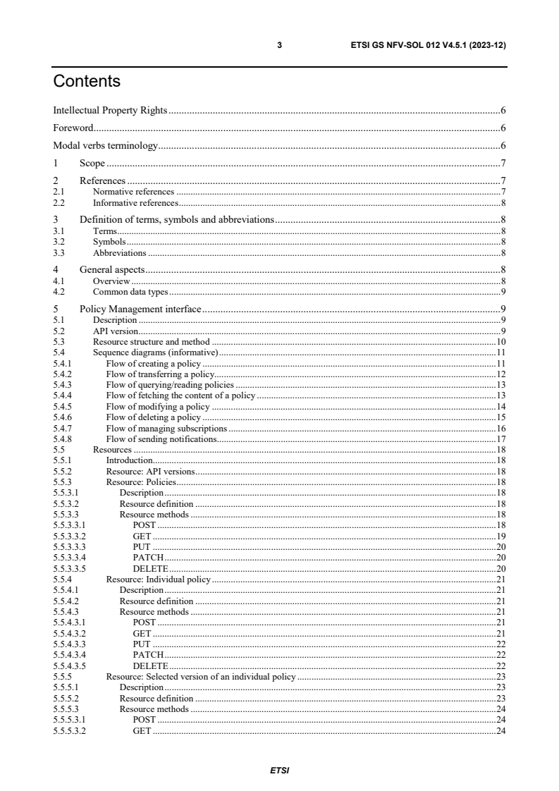 ETSI GS NFV-SOL 012 V4.5.1 (2023-12) ETSI GS NFV-SOL 012 V4.5.1 (2023-12) - Network Functions Virtualisation (NFV) Release 4; Protocols and Data Models; RESTful protocols specification for the Policy Management Interface