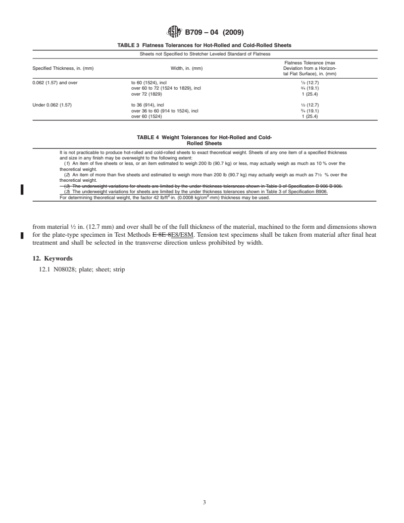 REDLINE ASTM B709-04(2009) - Standard Specification for Iron-Nickel-Chromium-Molybdenum Alloy (UNS N08028)* Plate, Sheet, and Strip