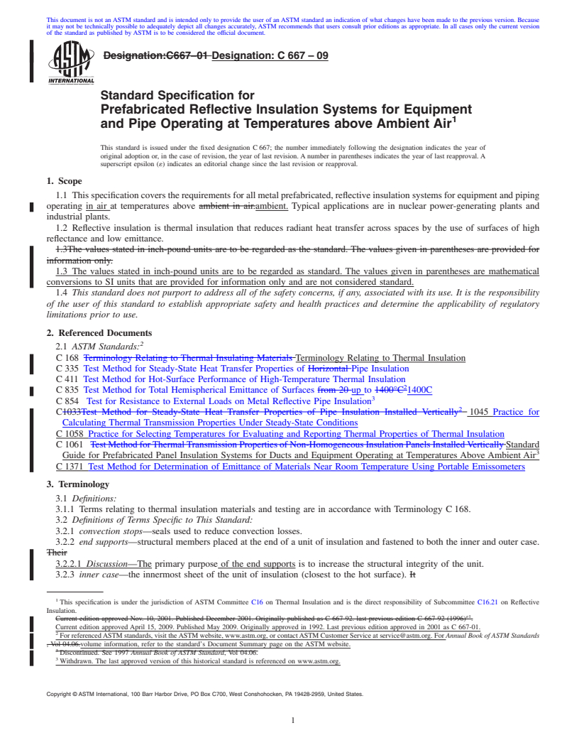 REDLINE ASTM C667-09 - Standard Specification for Prefabricated Reflective Insulation Systems for Equipment and Pipe Operating at Temperatures above Ambient Air