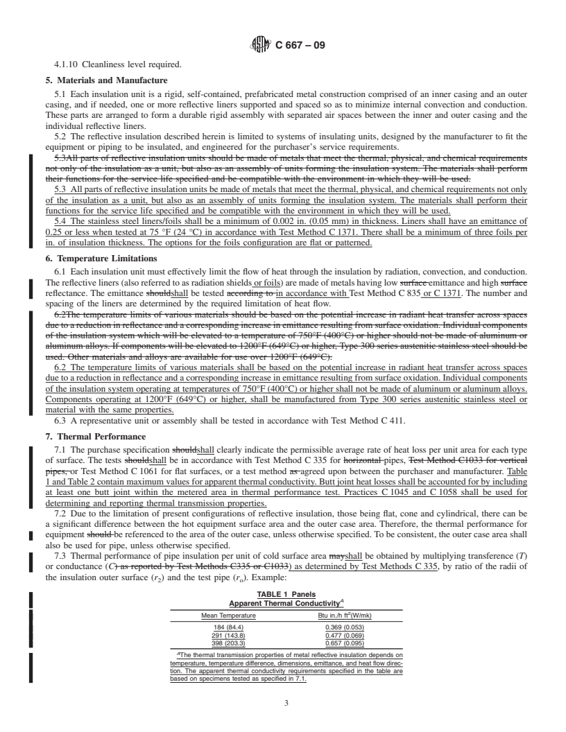 REDLINE ASTM C667-09 - Standard Specification for Prefabricated Reflective Insulation Systems for Equipment and Pipe Operating at Temperatures above Ambient Air