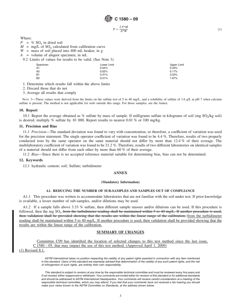 REDLINE ASTM C1580-09 - Standard Test Method for Water-Soluble Sulfate in Soil