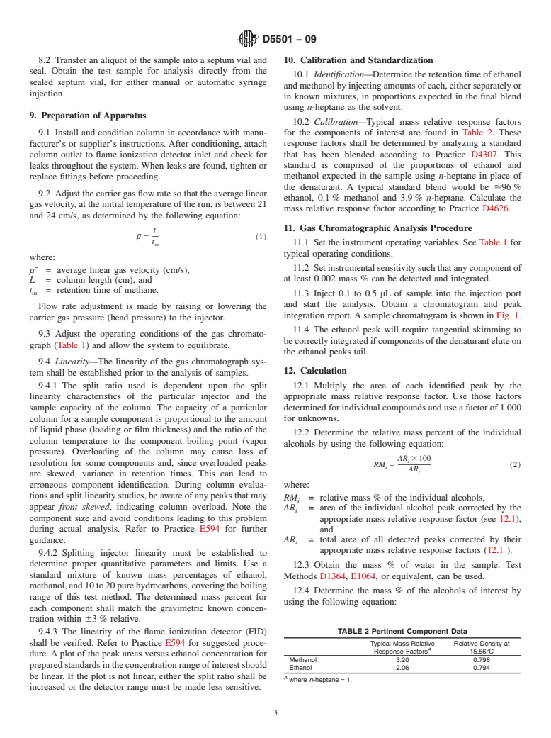 ASTM D5501-09 - Standard Test Method for Determination of Ethanol Content of Denatured Fuel Ethanol by Gas Chromatography