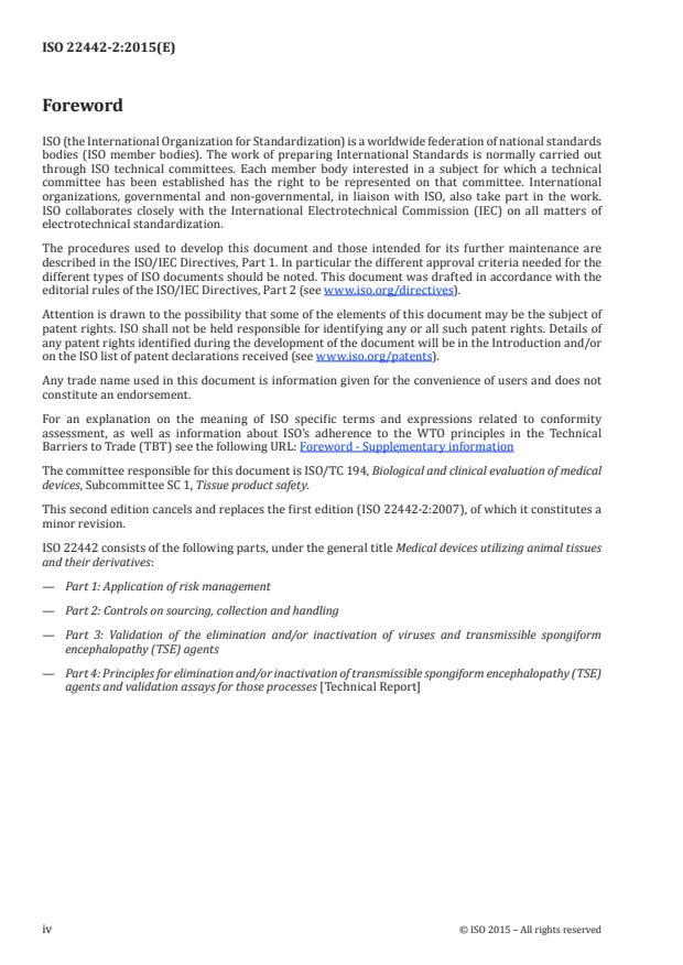 ISO 22442-2:2015 ISO 22442-2:2015 - Medical devices utilizing animal tissues and their derivatives - Page 4 preview