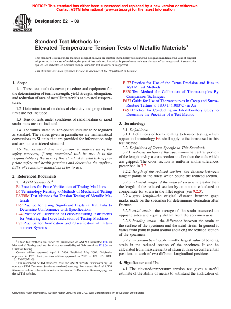 ASTM E21-09 - Standard Test Methods for Elevated Temperature Tension Tests of Metallic Materials