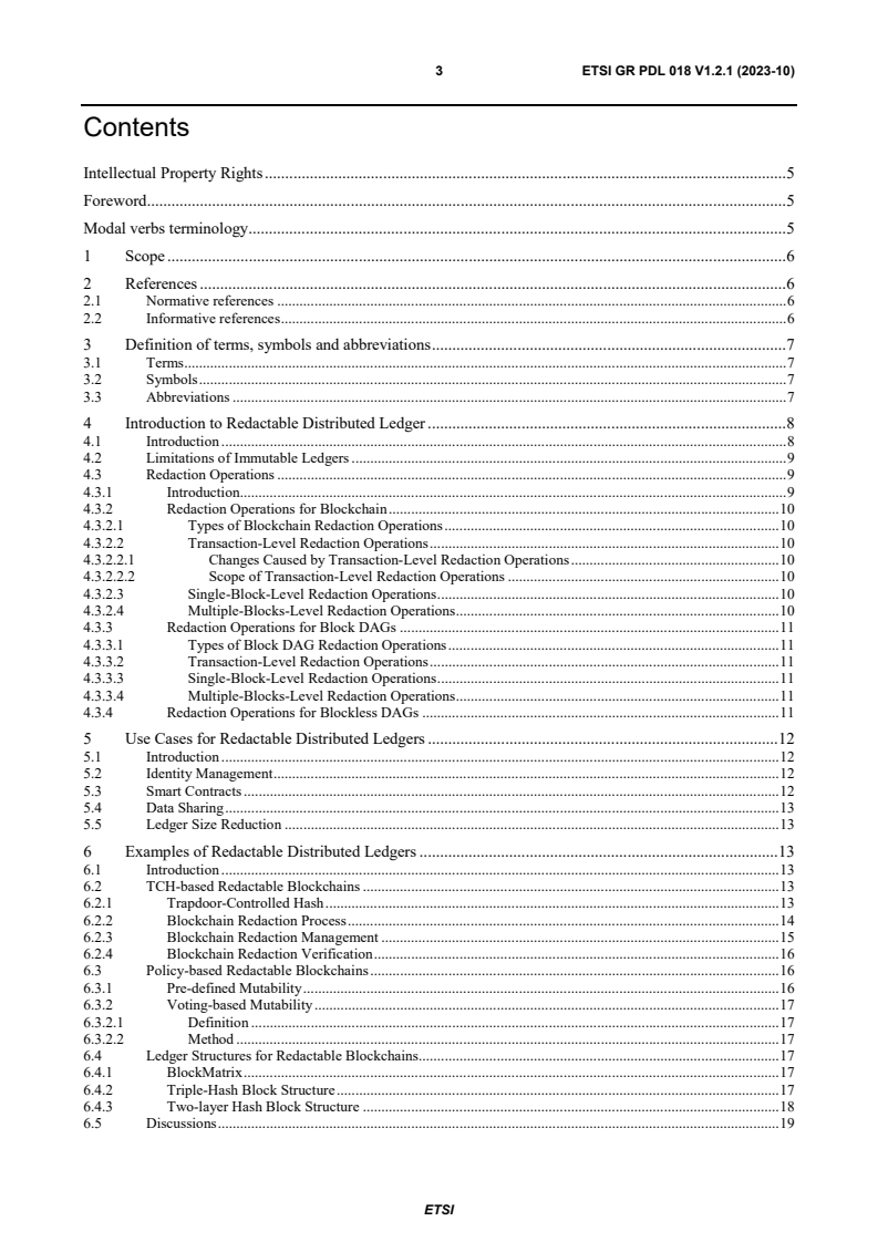 ETSI GR PDL 018 V1.2.1 (2023-10) - Permissioned Distributed Ledger (PDL); Redactable Distributed Ledgers