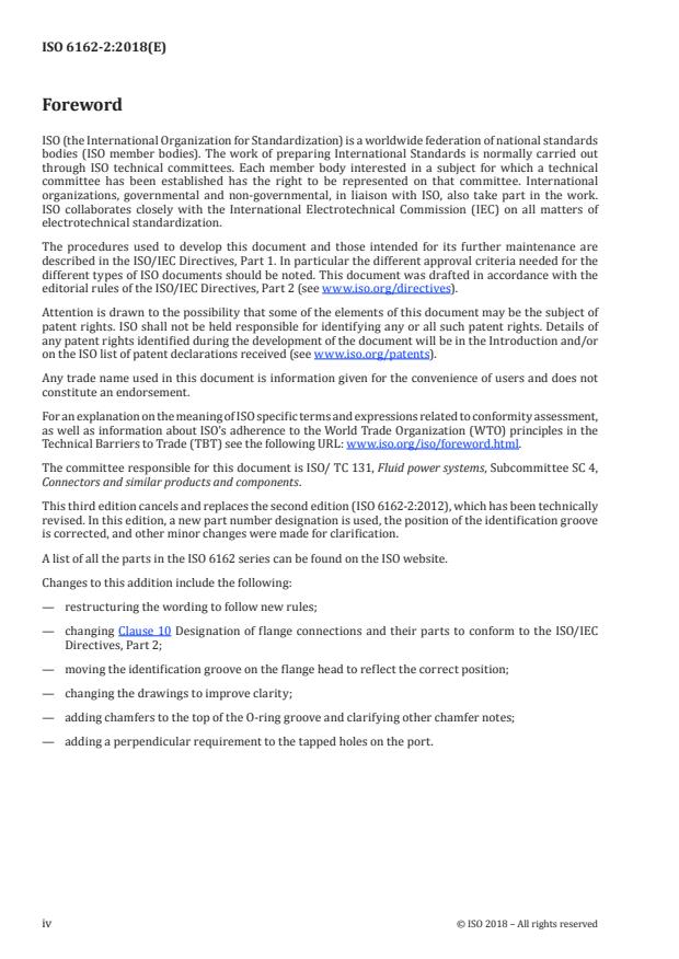 ISO 6162-2:2018 ISO 6162-2:2018 - Hydraulic fluid power -- Flange connections with split or one-piece flange clamps and metric or inch screws - Page 4 preview